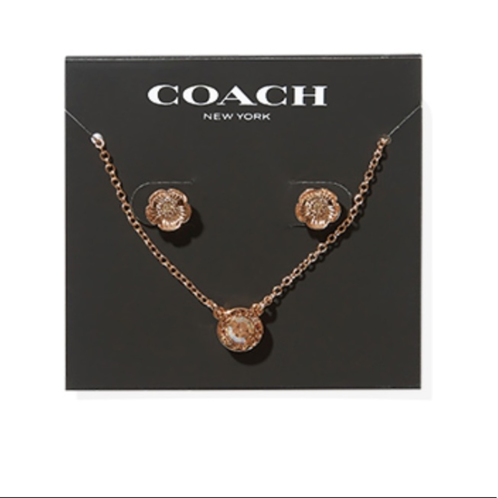 Coach necklace & stud earrings set rose gold NWT